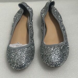 J crew Silver Glitter Ballet Flats size 9